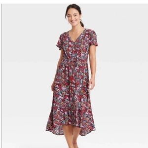 Knox Rose red and navy floral high low dress